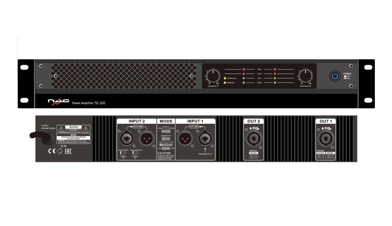 Передняя и задняя панели усилителя NAG TD-100
